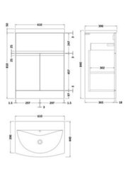 Hudson Reed Urban Satin Grey Floor Standing 2 Door 1 Drawer Vanity Unit And Curved Basin With Silent Close, 840 X 610 X 440 - thumbnail 6