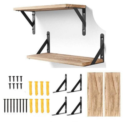 2X Wooden Floating Shelves Wall Mounted Display Storage Hold Rustic Industrial - image 1