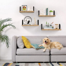 2X Wooden Floating Shelves Wall Mounted Display Storage Hold Rustic Industrial - thumbnail 5