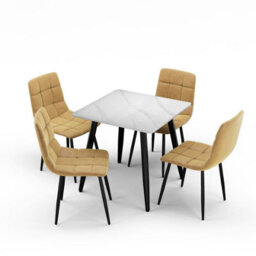 Urbn-Living Urbnliving 5Pcs White Matt Modern Ceramic Top Dining Table & Yellow Velvet Chairs With Metal Legs - thumbnail 6