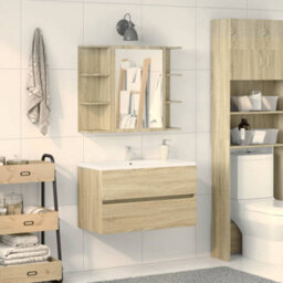 Berkfield Bathroom Mirror Cabinet Sonoma Oak 80X20.5X64 Cm Engineered Wood - thumbnail 3