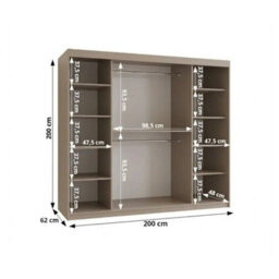 Arte Lugo 200Cm Cashmere Mirrored Sliding Wardrobe For Soft Bedroom Style - thumbnail 3