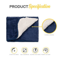Monhouse Heated Throw - Electric Blanket - Digital Controller - 9Hr Timer, 9 Heat Settings - Single 130X160Cm - Navy Shearling - thumbnail 7