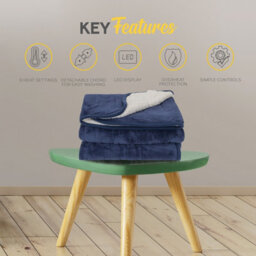 Monhouse Heated Throw - Electric Blanket - Digital Controller - 9Hr Timer, 9 Heat Settings - Single 130X160Cm - Navy Shearling - thumbnail 6