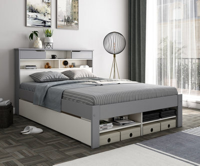 Bedmaster Fabio Grey And White Wooden Bed With 1 Drawer King Size