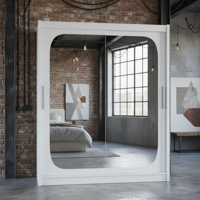 Bega Viii 180 Sliding Door Wardrobe Modern White Design With Mirror Hanging Rail And Spacious Shelves - image 1