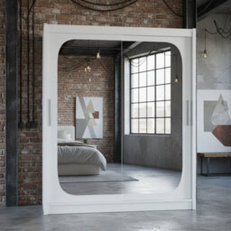 Bega Viii 180 Sliding Door Wardrobe Modern White Design With Mirror Hanging Rail And Spacious Shelves - thumbnail 1