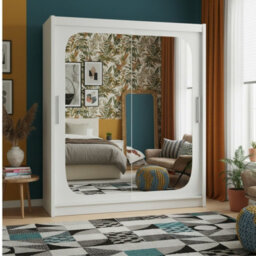 Bega Viii 180 Sliding Door Wardrobe Modern White Design With Mirror Hanging Rail And Spacious Shelves - thumbnail 5