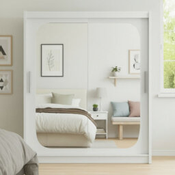 Bega Viii 180 Sliding Door Wardrobe Modern White Design With Mirror Hanging Rail And Spacious Shelves - thumbnail 4