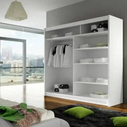 Bega Viii 180 Sliding Door Wardrobe Modern White Design With Mirror Hanging Rail And Spacious Shelves - thumbnail 3