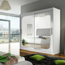 Bega Viii 180 Sliding Door Wardrobe Modern White Design With Mirror Hanging Rail And Spacious Shelves - thumbnail 2