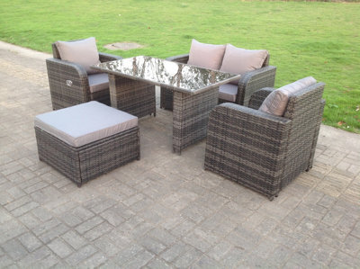 Fimous Rattan Garden Furniture Set Adjustable Chair Sofa Double Love Seat 2 Seater Sofa Oblong Black Glass Dining Table - image 1