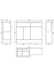 Hudson Reed Fusion 1105mm Left-Hand Wc Vanity Unit With Polymarble Basin, Anthracite Woodgrain - thumbnail 6