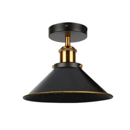 Vintage Flush Mounted Ceiling Light Metal E27 Base Black Gold Line Cone Shade Bulb Not Included - thumbnail 1