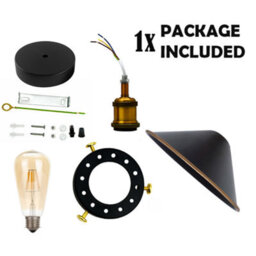 Vintage Flush Mounted Ceiling Light Metal E27 Base Black Gold Line Cone Shade Bulb Not Included - thumbnail 6