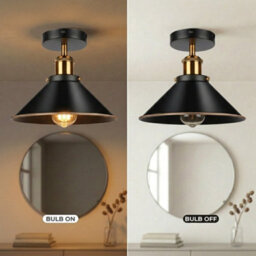 Vintage Flush Mounted Ceiling Light Metal E27 Base Black Gold Line Cone Shade Bulb Not Included - thumbnail 7
