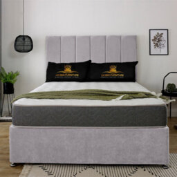 UKBEDFURNITURE Savannah Silver Plush  Divan Bed Base With 26 Inch Headboard & 10 Inch Orthopaedic Mattress - No Storage - thumbnail 1