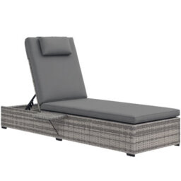 Outsunny Rattan Sun Lounger, Garden Recliner W/ 5-Level Back, Cushion, Grey - thumbnail 2