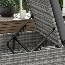 Outsunny Rattan Sun Lounger, Garden Recliner W/ 5-Level Back, Cushion, Grey - thumbnail 9