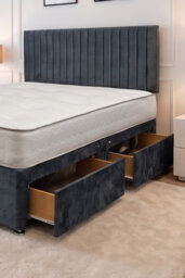 "Knight Sleep Emily Plush Bed Set With Mattress, 4 Drawers Same Side & 24""headboard, Charcoal Plush, 4Ft6 - Double" - thumbnail 2