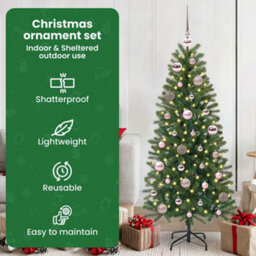 Vidaxl Christmas Bauble Set With 150 Leds 61 Pcs Pink Plastic - thumbnail 7