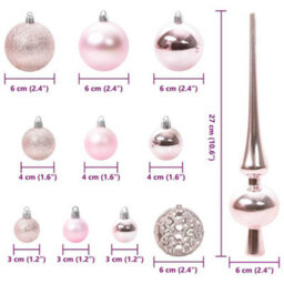 Vidaxl Christmas Bauble Set With 150 Leds 61 Pcs Pink Plastic - thumbnail 3