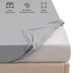 Ameha Silver Fitted Sheet 40Cm Extra Deep Pocket Bed Sheets Double 137X190Cm, Breathable & Anti Allergic Bedding Sheet - thumbnail 4