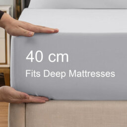 Ameha Silver Fitted Sheet 40Cm Extra Deep Pocket Bed Sheets Double 137X190Cm, Breathable & Anti Allergic Bedding Sheet - thumbnail 3