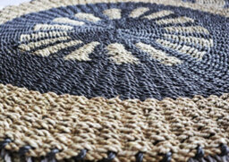 Serenityy Round Seagrass Rug Black & Tan Inner Sun 1M - Medium Round Wicker Mat - thumbnail 3