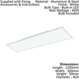 2 Pack Of Modern White Aluminium Led Ceiling Lights - 1200mm X 300mm 40W 4000K - thumbnail 2