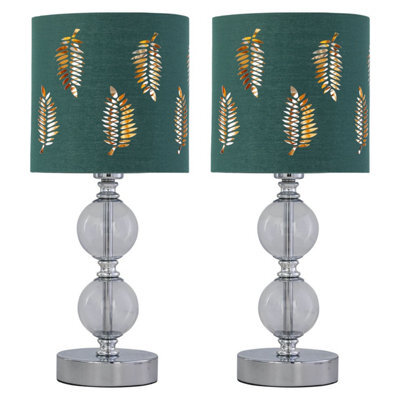 First Choice Lighting Set Of 2 Chrome Two Ball Table Lamps With Dark Green Fern Shades - image 1