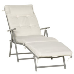 Outsunny Sun Lounger Recliner Foldable Padded Seat Adjustable Texteline White - thumbnail 2