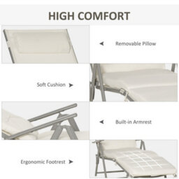 Outsunny Sun Lounger Recliner Foldable Padded Seat Adjustable Texteline White - thumbnail 5