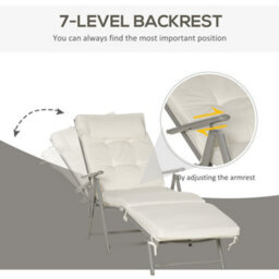 Outsunny Sun Lounger Recliner Foldable Padded Seat Adjustable Texteline White - thumbnail 4