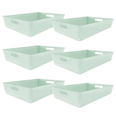 Simpa 6Pc 6L Sage Green Plastic Storage Basket Studio Organiser Trays With Handles - image 1