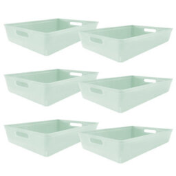 Simpa 6Pc 6L Sage Green Plastic Storage Basket Studio Organiser Trays With Handles