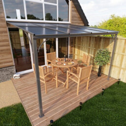 Aluminium Lean To Pergola Gazebo With Tinted Polycarbonate Roof, Grey, 3.0X3.6M - thumbnail 2