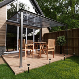 Aluminium Lean To Pergola Gazebo With Tinted Polycarbonate Roof, Grey, 3.0X3.6M