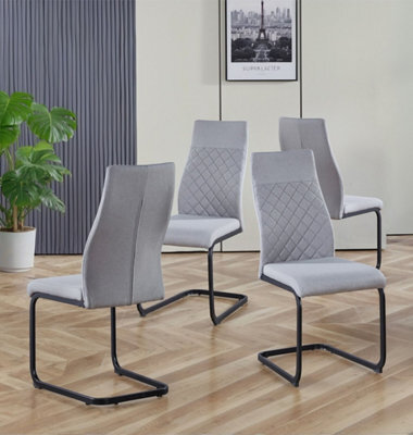 Hallowood Furniture Cullompton Light Grey High Back Dining Chairs With Black Metal Base X4 - image 1