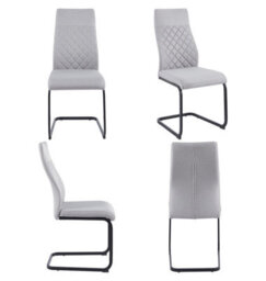 Hallowood Furniture Cullompton Light Grey High Back Dining Chairs With Black Metal Base X4 - thumbnail 8