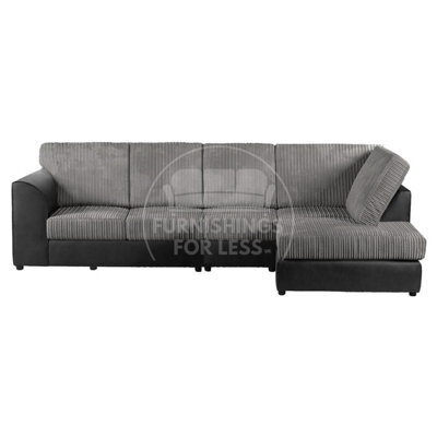 Furnishings For Less UK Luxor Black And Grey Jumbo Cord Large 5 Seater Corner Sofa Long Right Hand Facing - Full Back - image 1