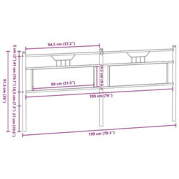 Berkfield Headboard Smoked Oak 193 Cm Engineered Wood And Steel - thumbnail 8