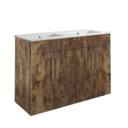 Homestylestore 1210mm Dark Oak Floorstanding Bathroom Vanity Unit Double Basin And Aged Bronze T Bar Handle - thumbnail 1