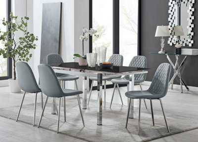 Furniturebox Uk Enna Black Glass Extending Dining Table And 6 Grey Corona Silver Leg Chairs - image 1