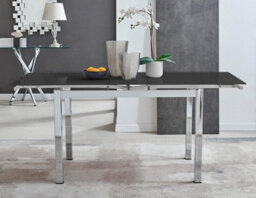 Furniturebox Uk Enna Black Glass Extending Dining Table And 6 Grey Corona Silver Leg Chairs - thumbnail 2