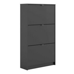 Wyld Haus Prague Matt Black Shoe Cabinet 3 Flip-Down Doors 6 Shelves Slim Hallway Storage - thumbnail 2