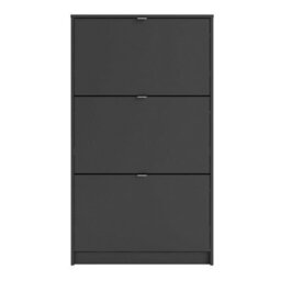 Wyld Haus Prague Matt Black Shoe Cabinet 3 Flip-Down Doors 6 Shelves Slim Hallway Storage - thumbnail 3