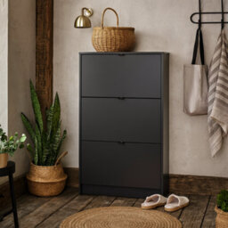 Wyld Haus Prague Matt Black Shoe Cabinet 3 Flip-Down Doors 6 Shelves Slim Hallway Storage - thumbnail 1