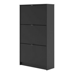 Wyld Haus Prague Matt Black Shoe Cabinet 3 Flip-Down Doors 6 Shelves Slim Hallway Storage - thumbnail 4