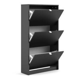 Wyld Haus Prague Matt Black Shoe Cabinet 3 Flip-Down Doors 6 Shelves Slim Hallway Storage - thumbnail 5